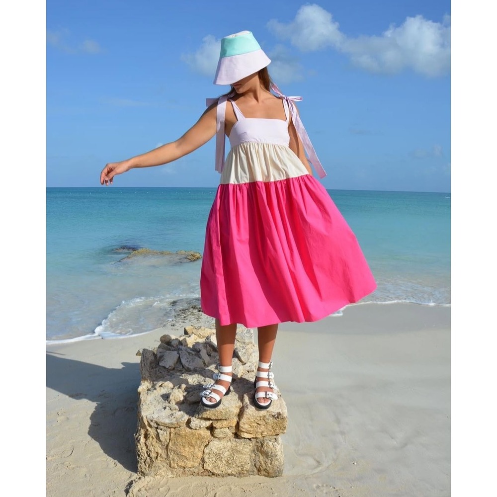 Paper London Laura colorblock‎ midi dress size 6 strawberry daiquiri resort